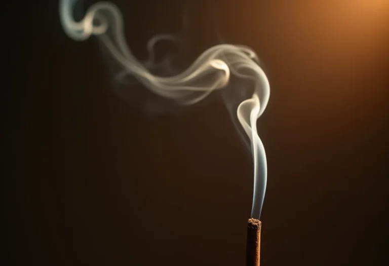 Fumaça de incenso espiralando ao redor de um bastão aceso