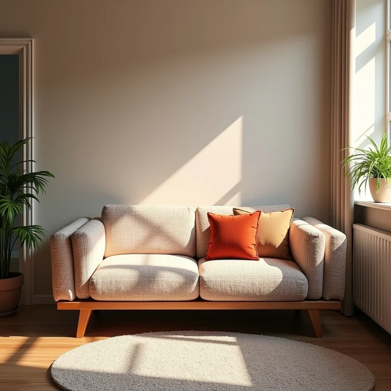 Futon destoando do estilo de decoração existente em uma sala.