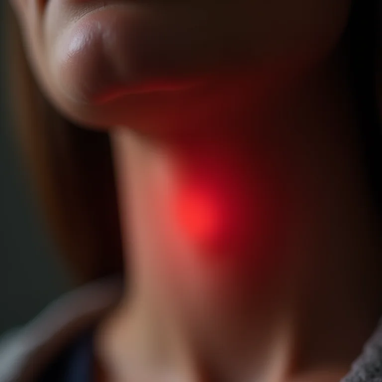 Garganta irritada, foco na área afetada pela rouquidão.