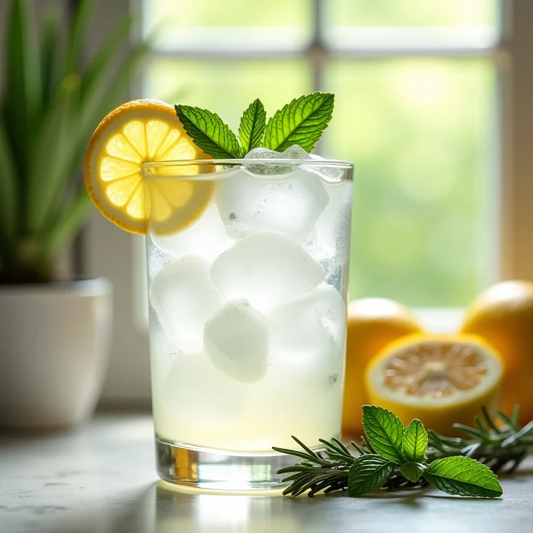 Gelo, limão, hortelã e alecrim para refrescar o chá gelado
