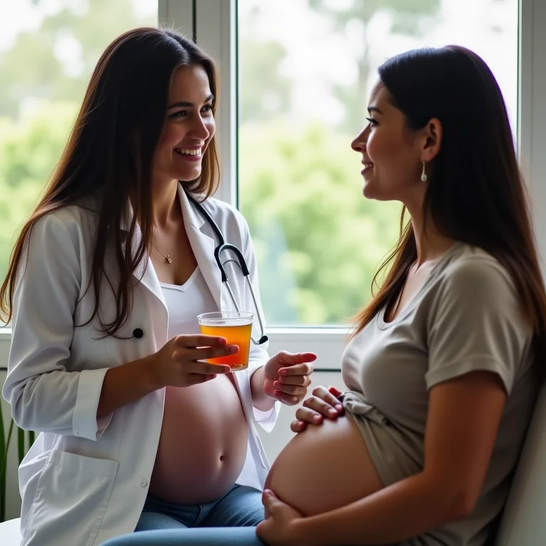 Gestante brasileira consultando médico sobre chá de ervas