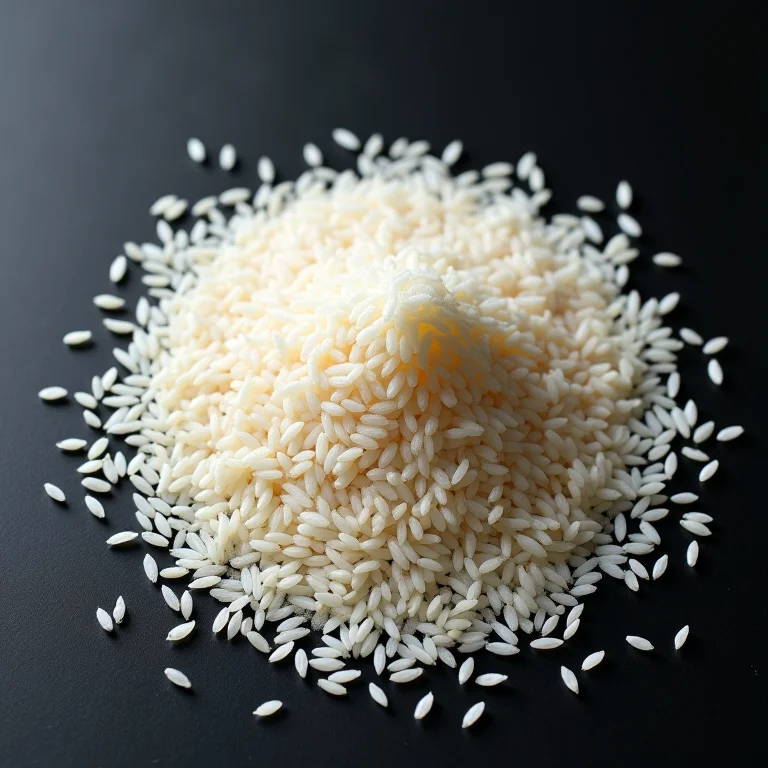 Grãos de arroz não cozidos dispostos artisticamente.