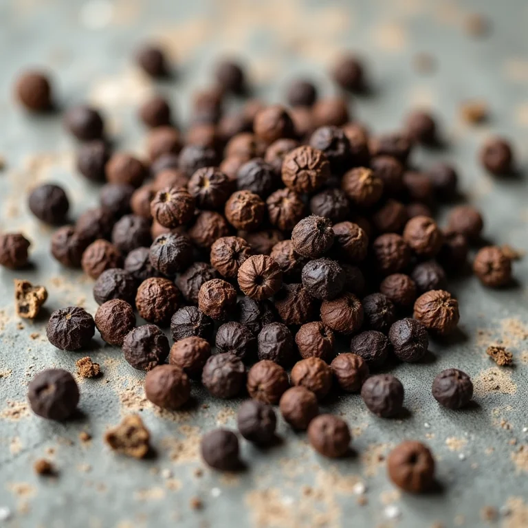 Grãos de pimenta do reino inteiros e moídos.