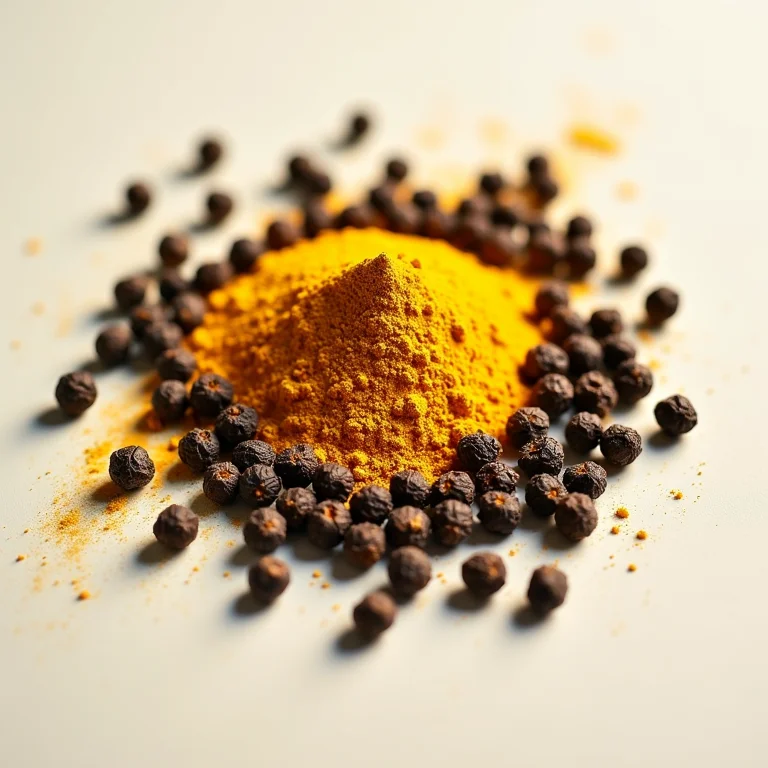 Grãos de pimenta preta e açafrão da terra em composição minimalista