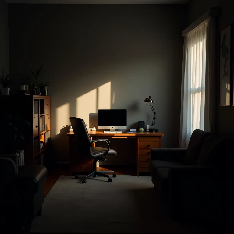 Home office com iluminação inadequada.