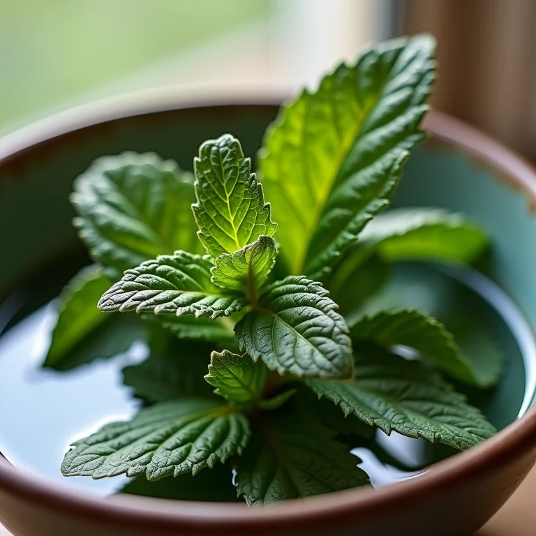 Hortelã seca sendo hidratada em água