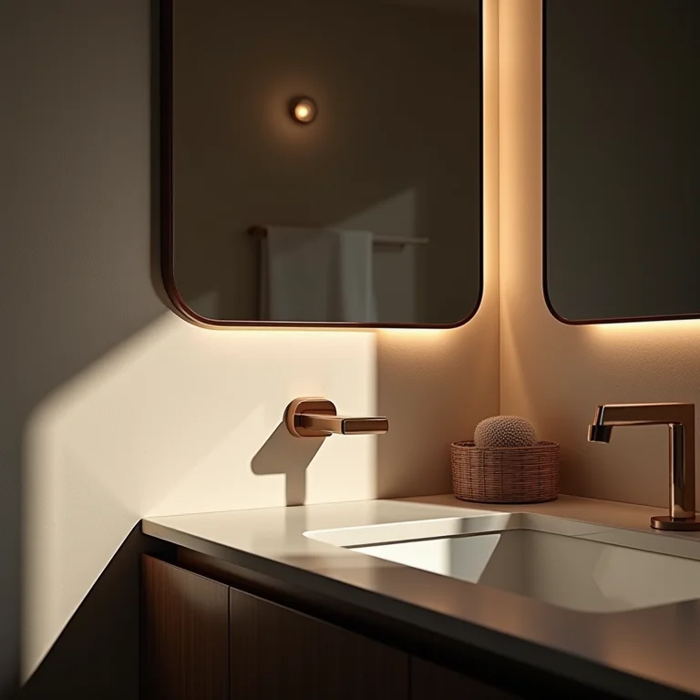 Iluminação inadequada em banheiro preto e branco