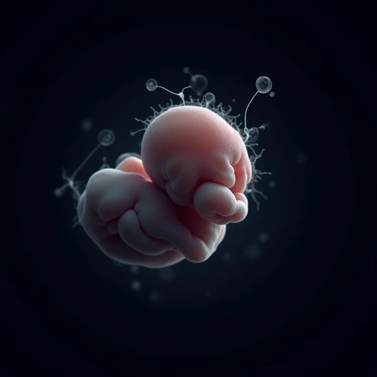 Imagem microscópica de células fetais afetadas pelo álcool, evidenciando malformações.