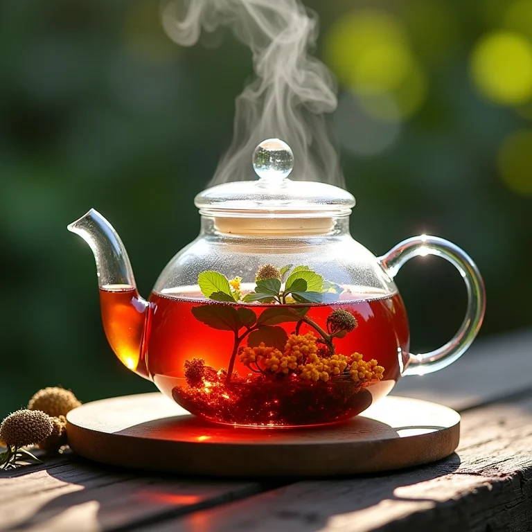 Infusão de cavalinha e hibisco em bule de vidro transparente