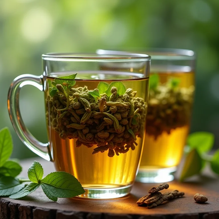 Infusão de chá preto e mate em copos de vidro.