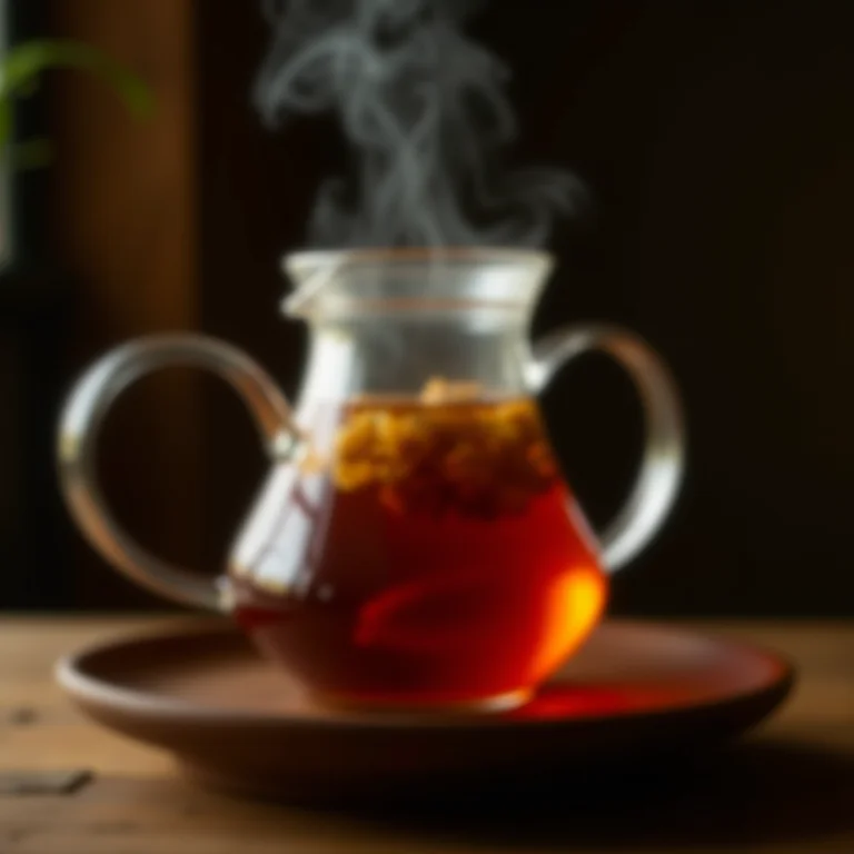 Infusão de tamarindo seco em bule de vidro com detalhes em macro