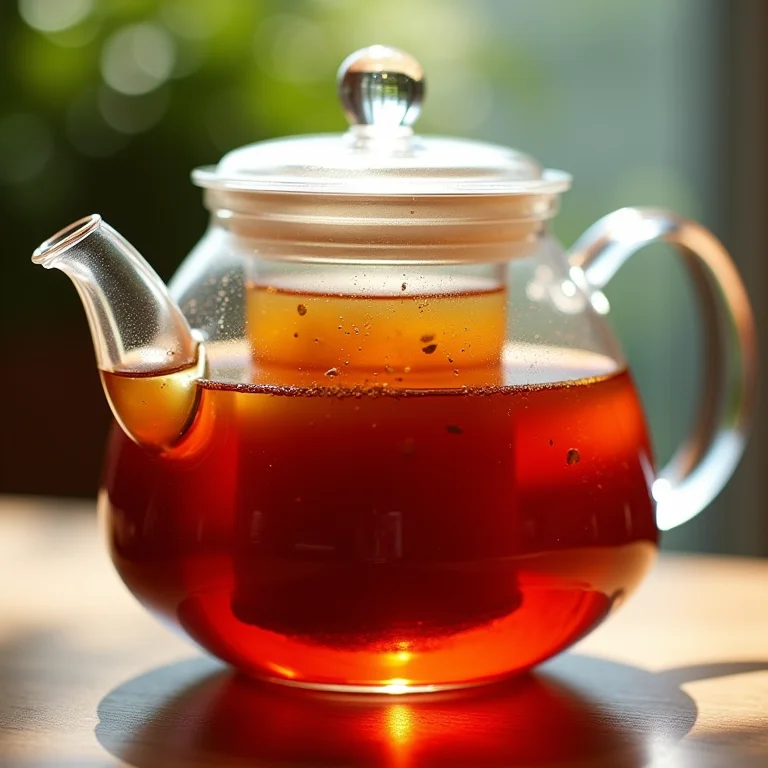 Infusão do chá de Sete Sangrias em bule de vidro.