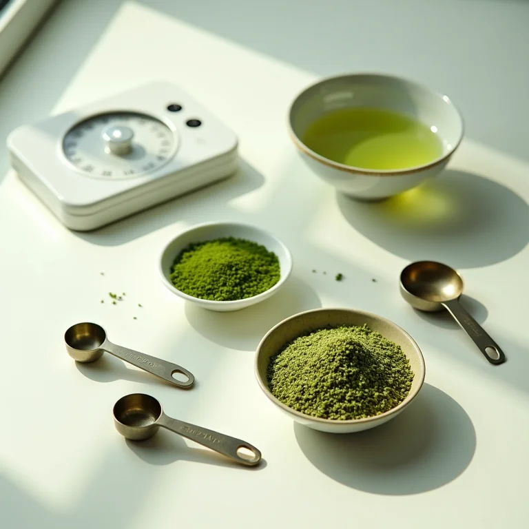 Ingredientes do chá Genmaicha e balança.