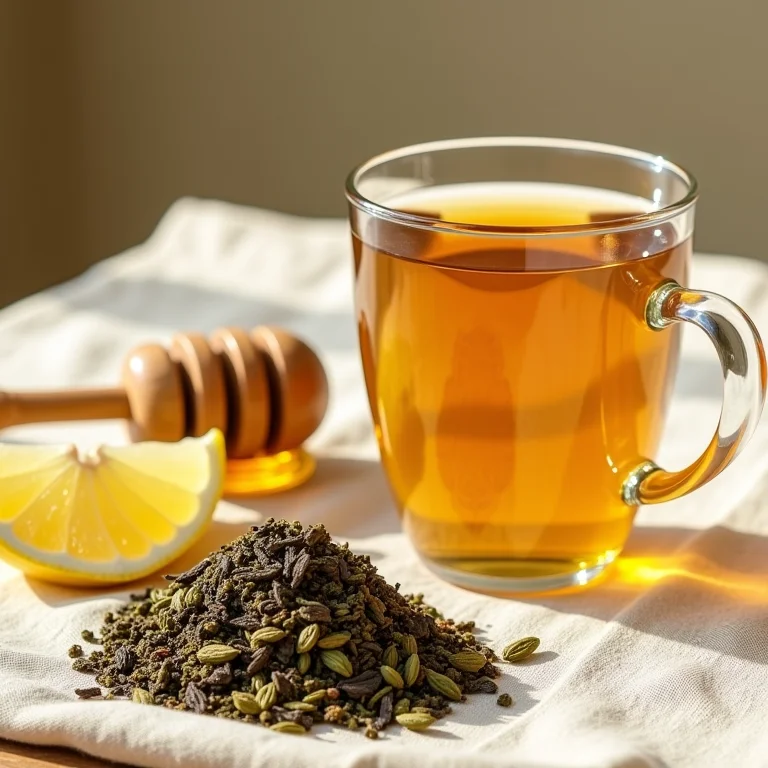 Ingredientes e utensílios para preparar o chá de Quebra Pedra.