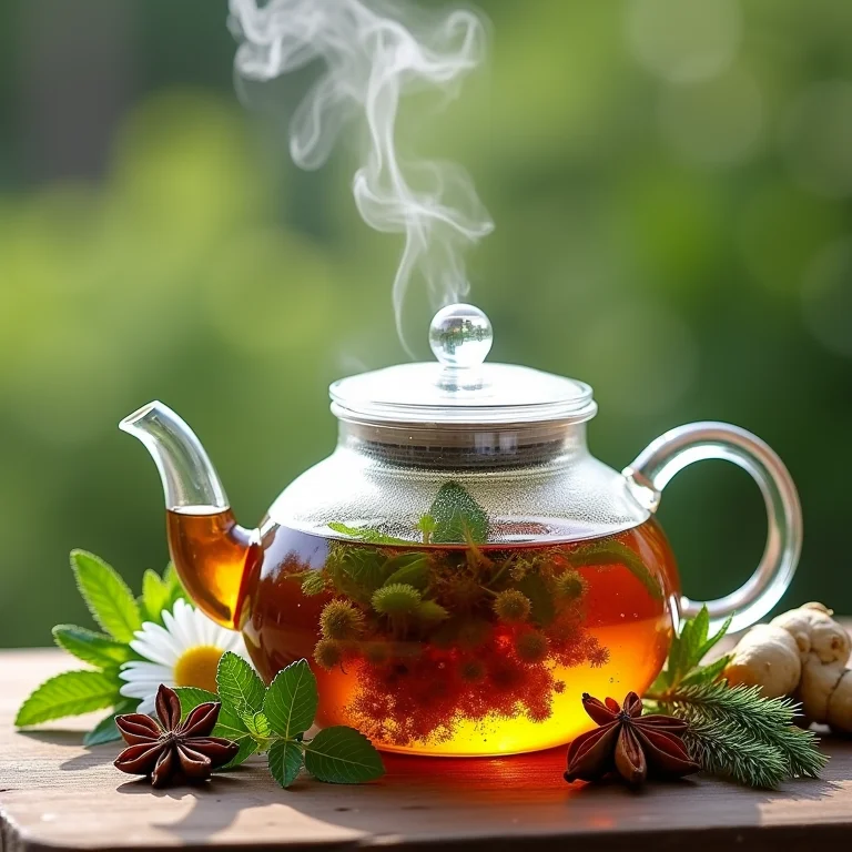 Ingredientes frescos e ervas para preparar o chá detox e calmante.