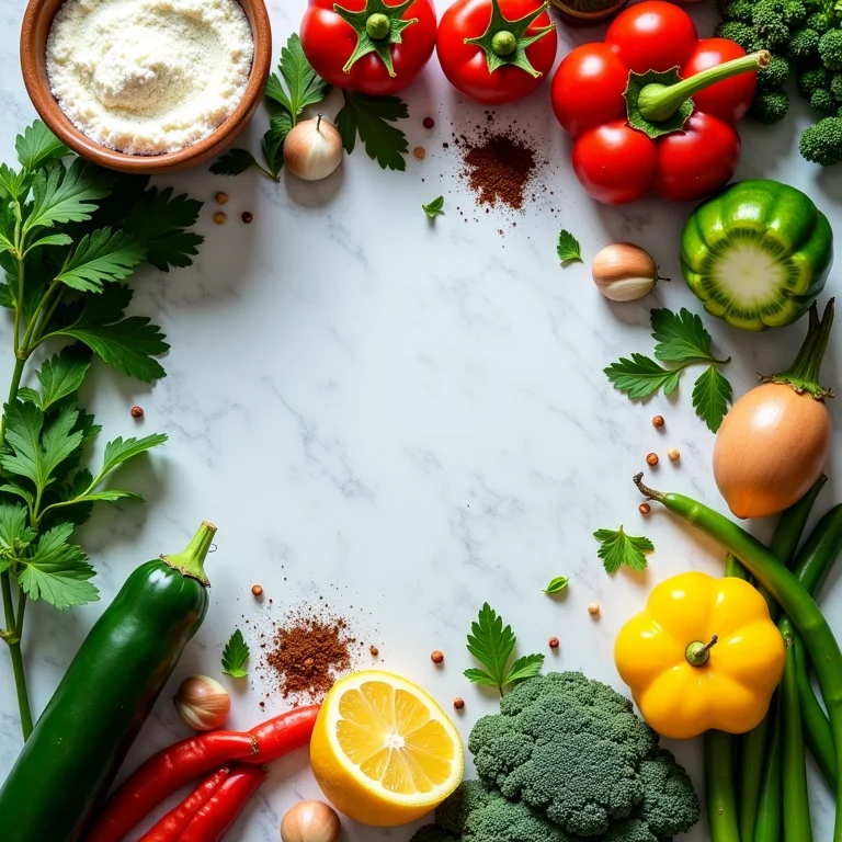 Ingredientes frescos e temperos para receitas simples e saborosas