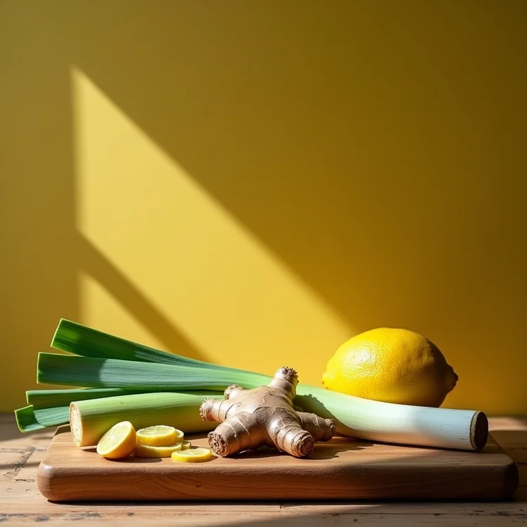 Ingredientes frescos para chá de capim limão e gengibre.