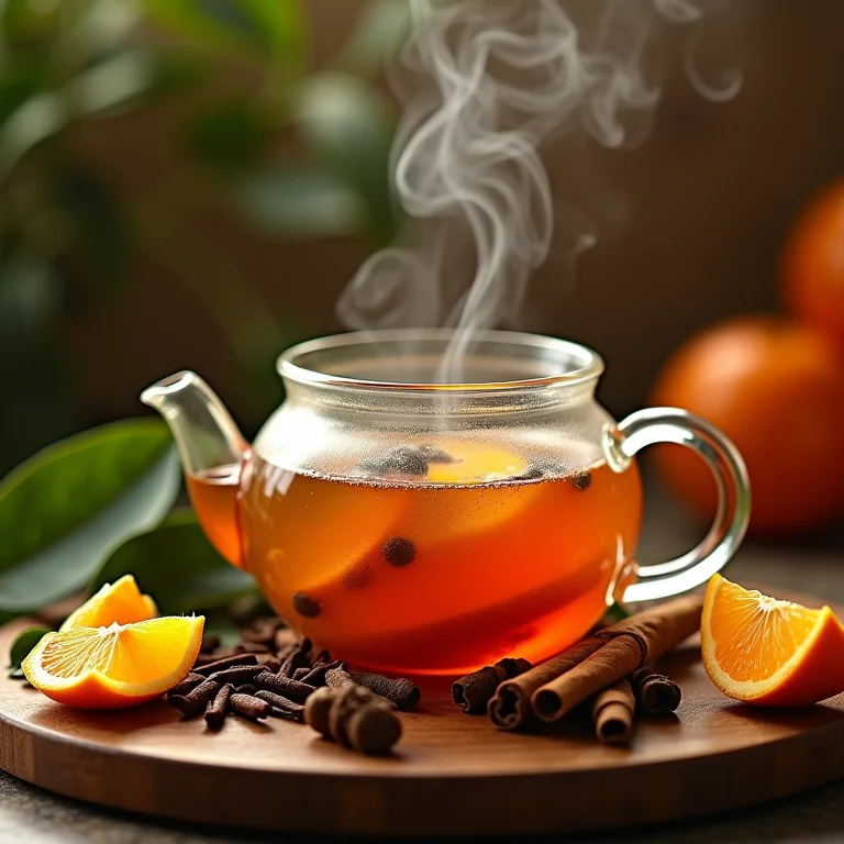 Ingredientes frescos para chá de tangerina, cravo e canela