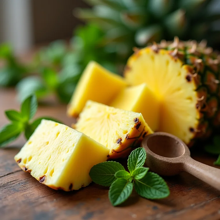 Ingredientes frescos para preparar chá de abacaxi com hortelã.