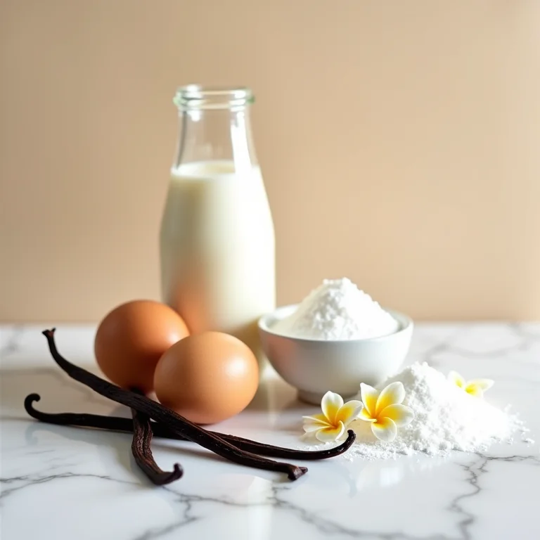 Ingredientes frescos para sorvete de baunilha caseiro.