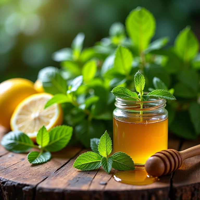 Ingredientes para chá de erva cidreira: erva cidreira, hortelã e mel