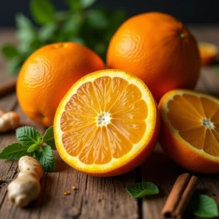 Ingredientes para chá de laranja amarga: laranja, hortelã, gengibre e canela.