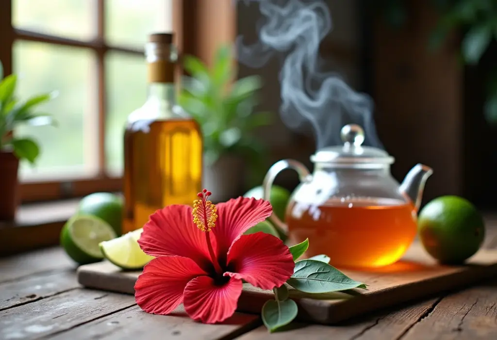 Ingredientes para Margarita Turbinada: hibisco, tequila, limão e agave.