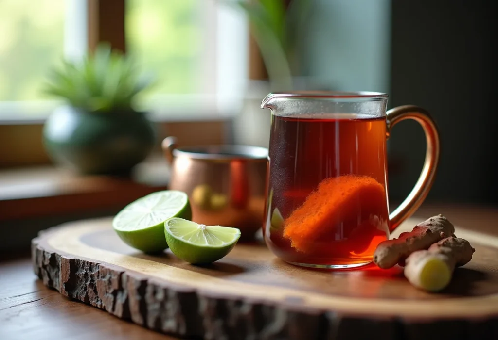Moscow Mule de Chá: O drink refrescante e saudável do momento Ingredientes para Moscow Mule de Chá: gengibre, limão, chá e caneca de cobre