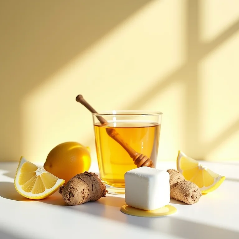 Ingredientes para o chá de alteia: raiz seca, mel e limão.