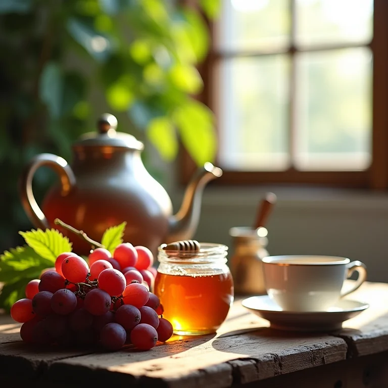 Ingredientes para o chá de uva com mel.