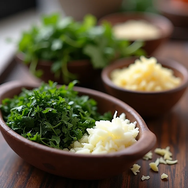Ingredientes picados e preparados para temperar o caranguejo