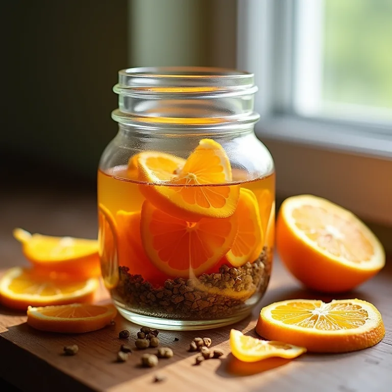 Ingredientes secos para chá de Laranja da Terra em pote de vidro