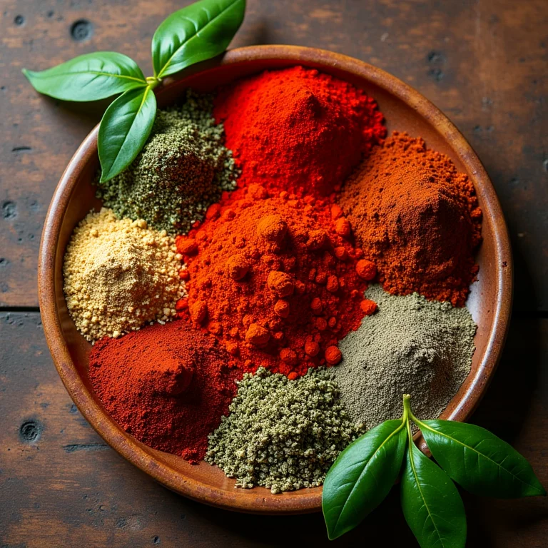 Ingredientes tradicionais do tempero baiano dispostos artisticamente.