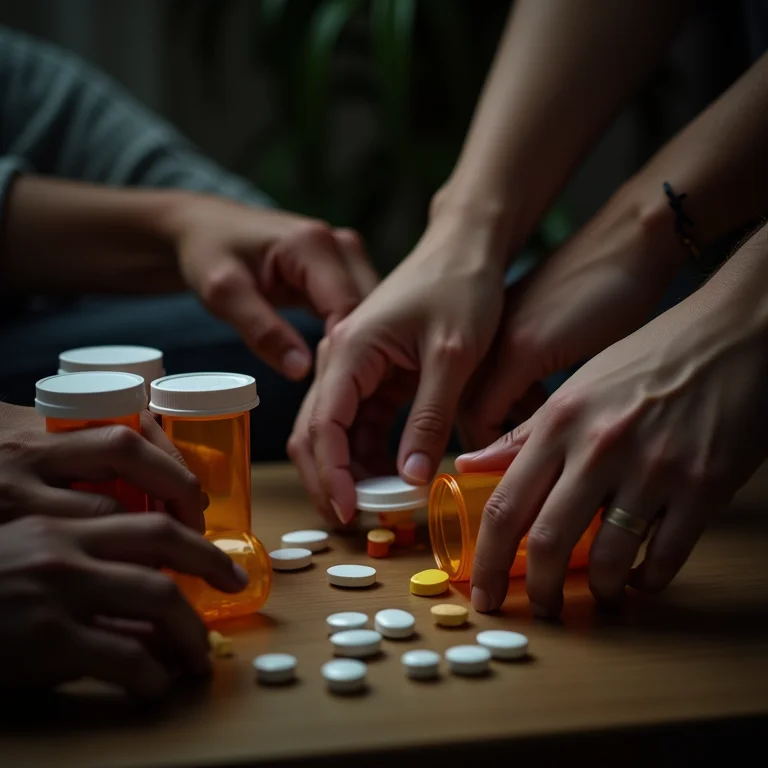 Interação medicamentosa perigosa com valeriana, frascos de remédios e mãos preocupadas