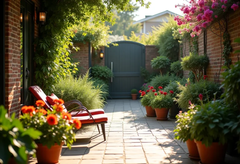 Jardim exuberante com plantas de baixa manutenção.