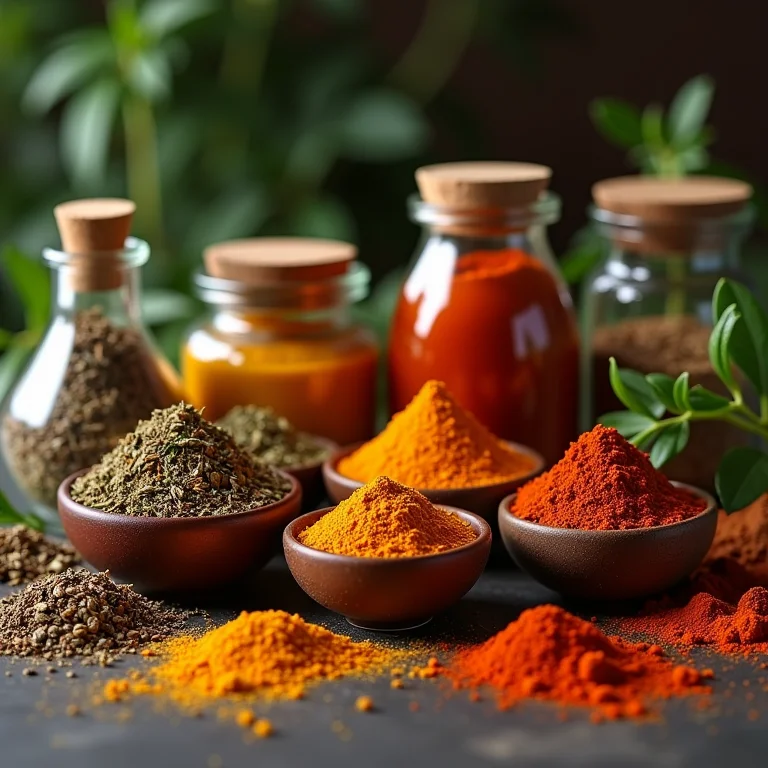 Jarras e potes com especiarias alternativas à pimenta no tempero baiano.