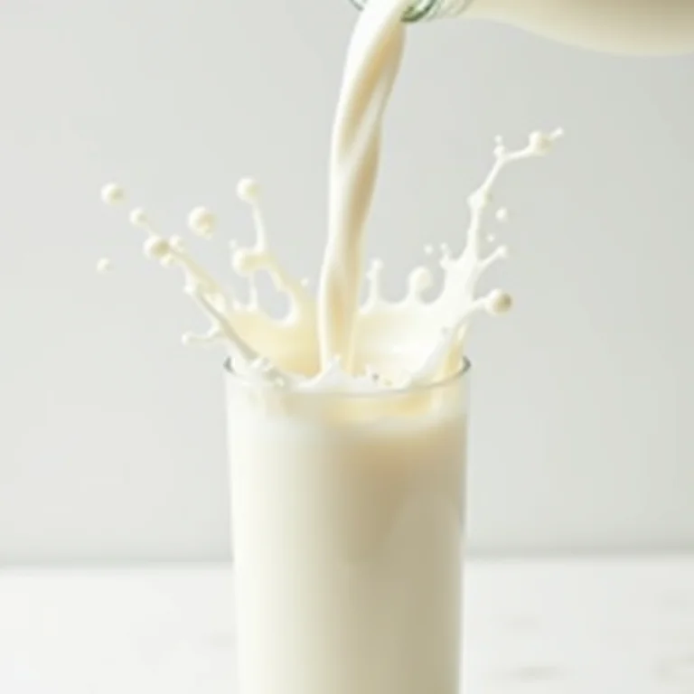 Leite fresco sendo derramado em um copo.