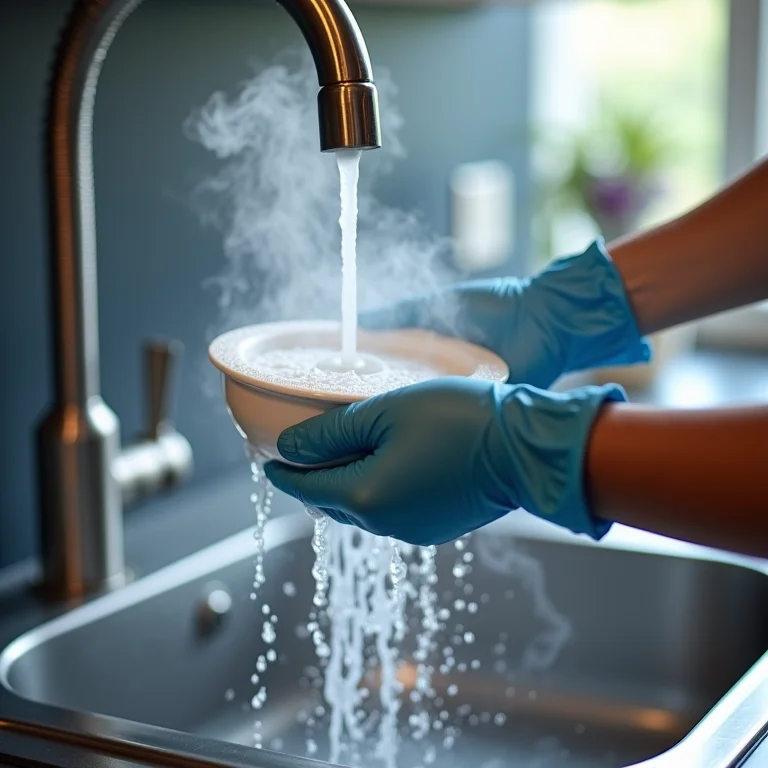 Limpando filtro de coifa com detergente e água quente
