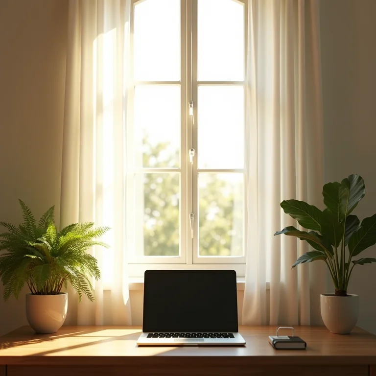 Luz natural iluminando um home office.