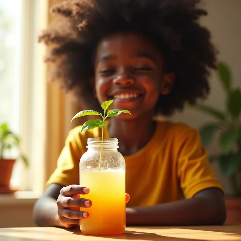 Mãe negra ensinando criança a plantar feijão