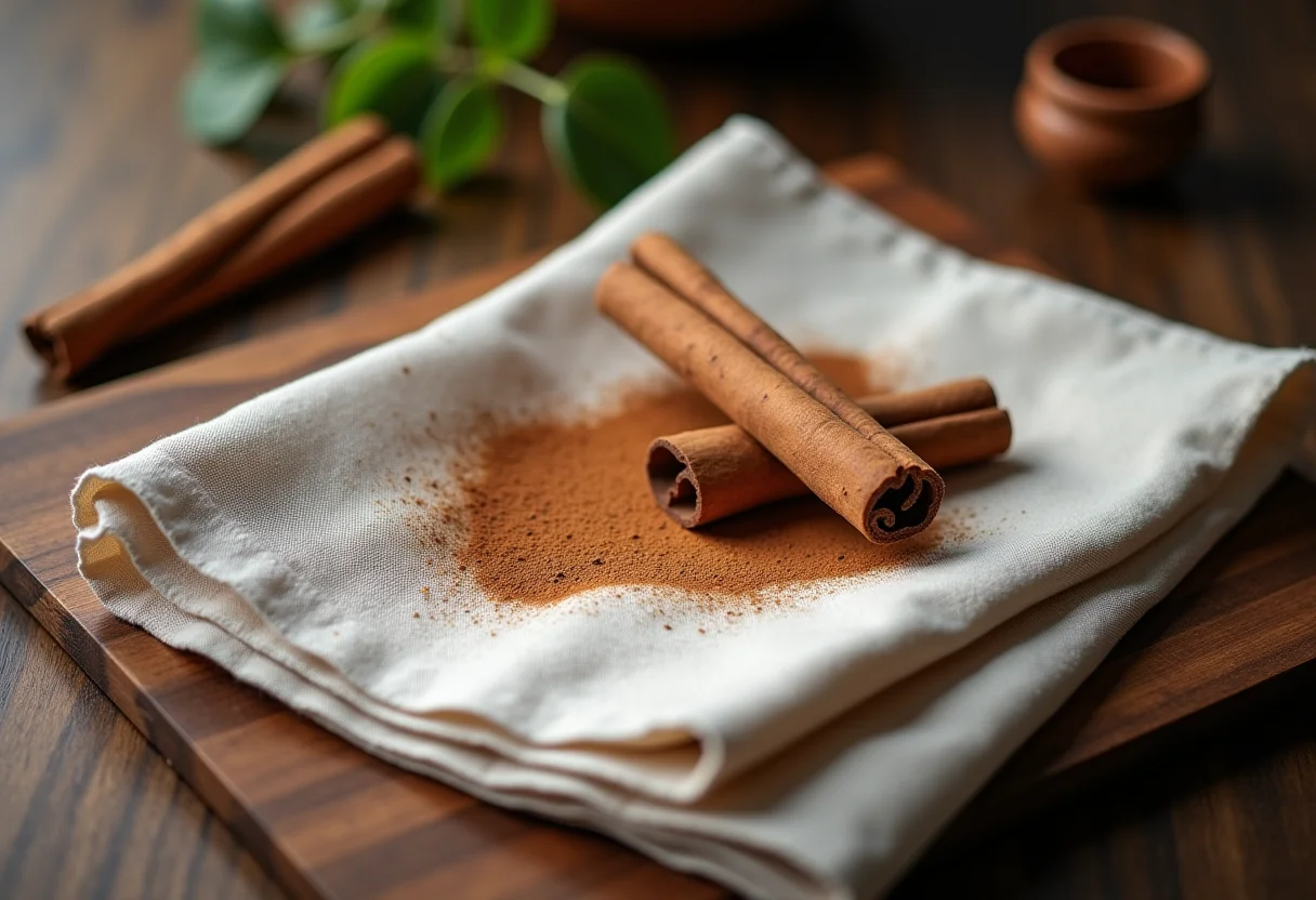 Mancha de canela em tecido de linho
