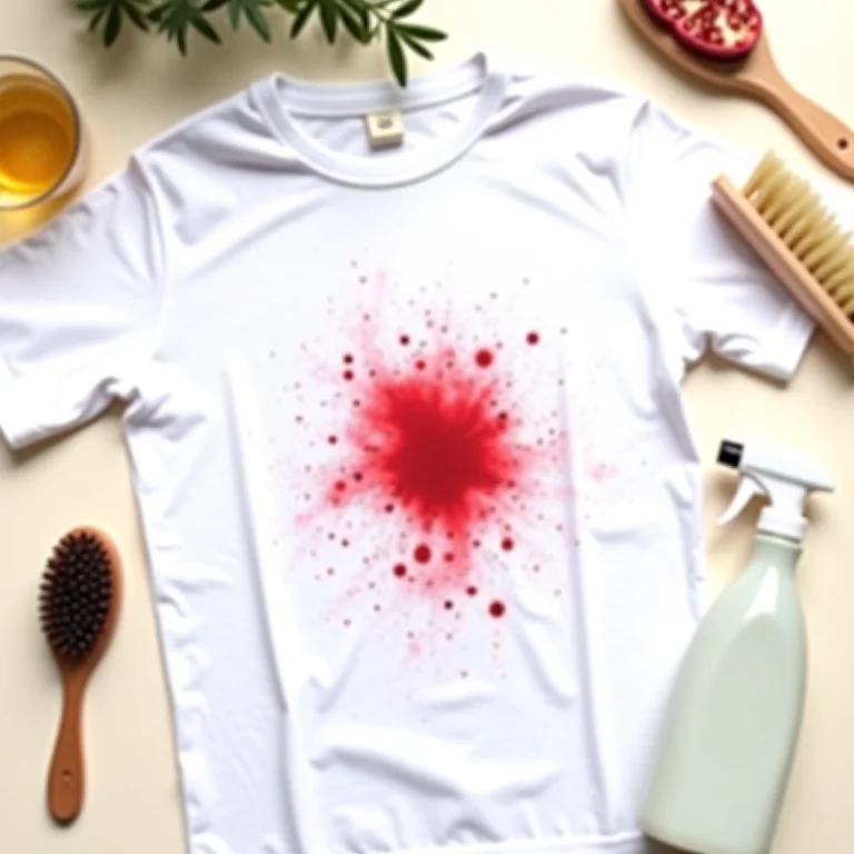 Mancha de romã em camisa branca com produtos de limpeza