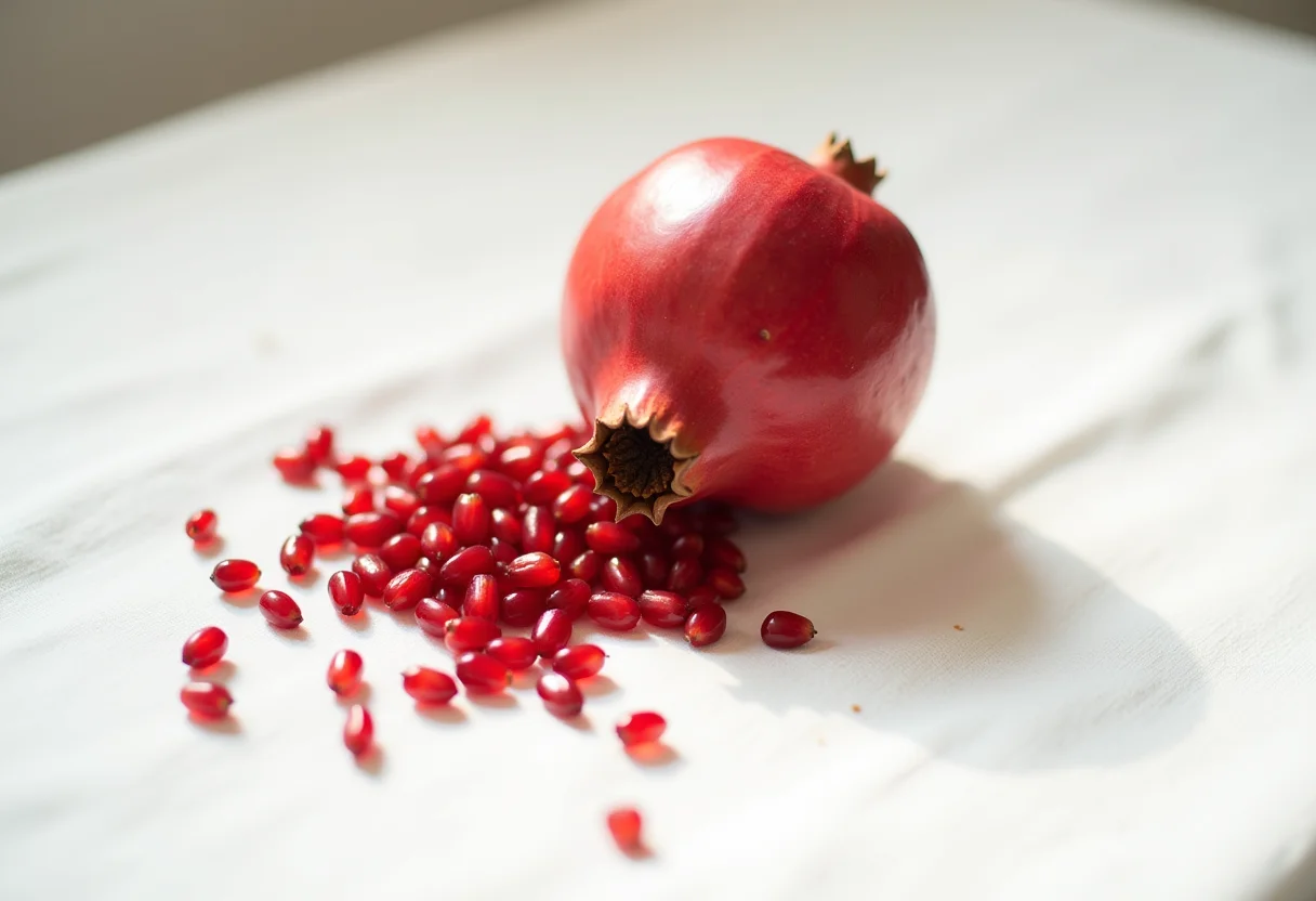 Mancha de romã se espalhando em tecido branco