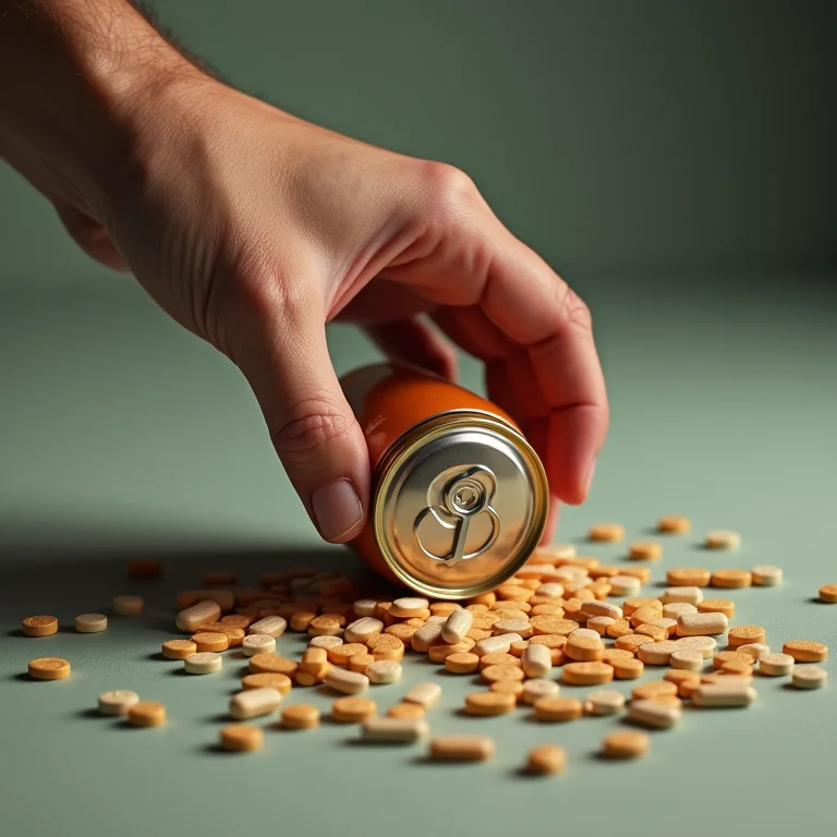 Mão alcançando chá gelado entre pílulas e remédios para dormir