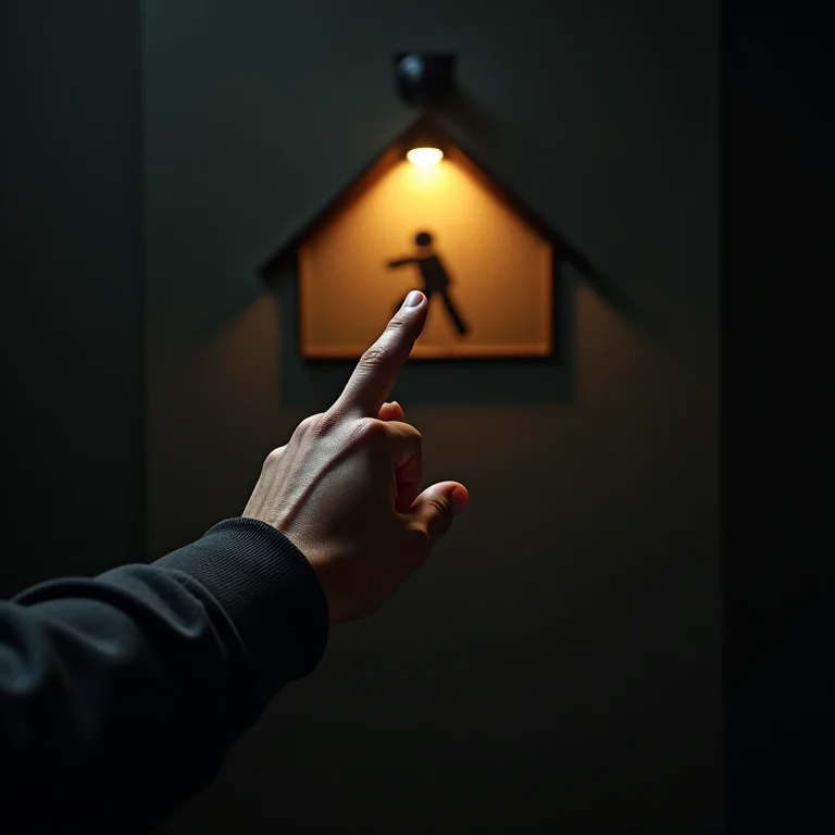 Mão apontando para placa de aviso em casa