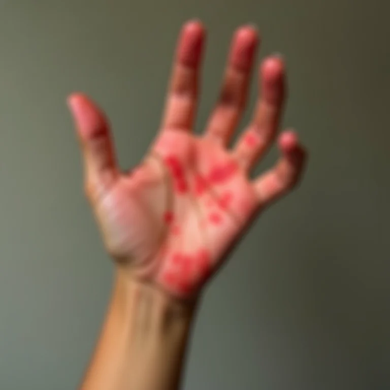 Mão com dermatite de contato causada por arruda.