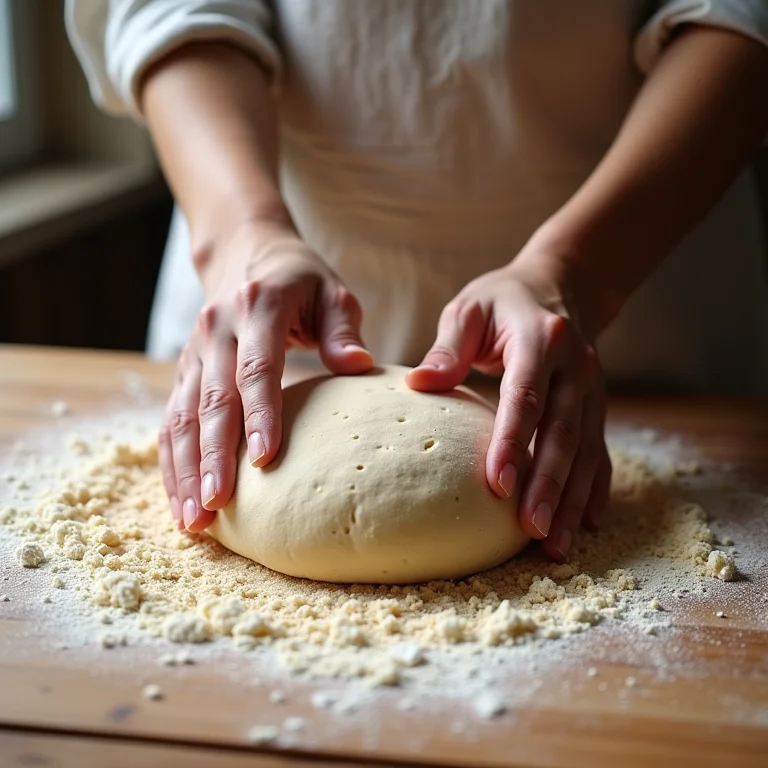 Mãos amassando massa de pão de cevada