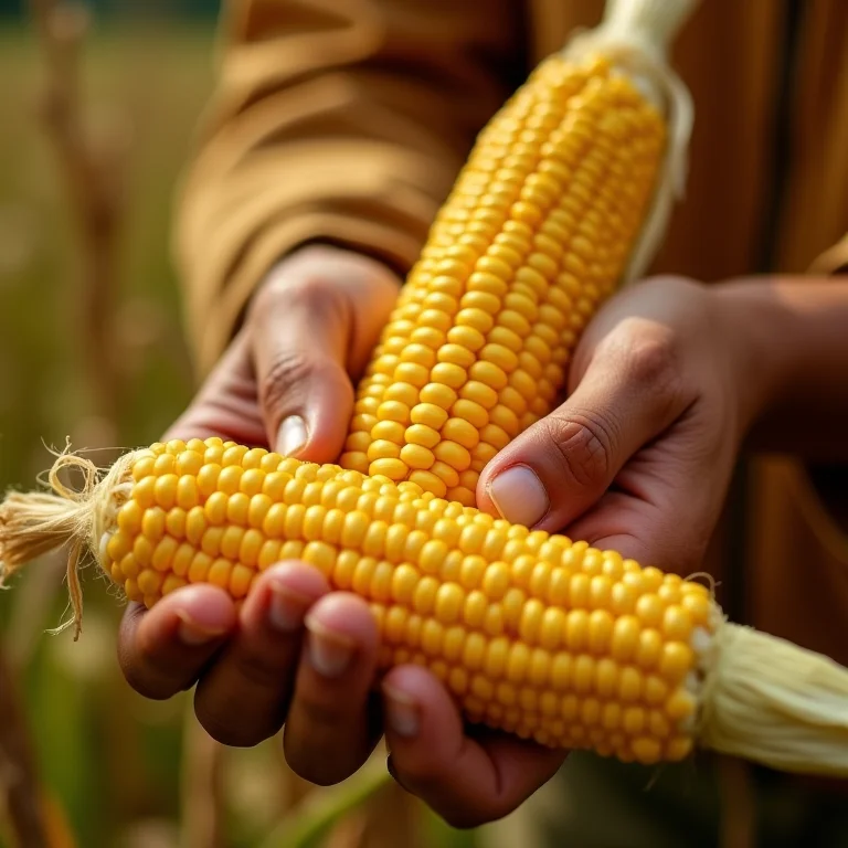 Mãos descascando espigas de milho.
