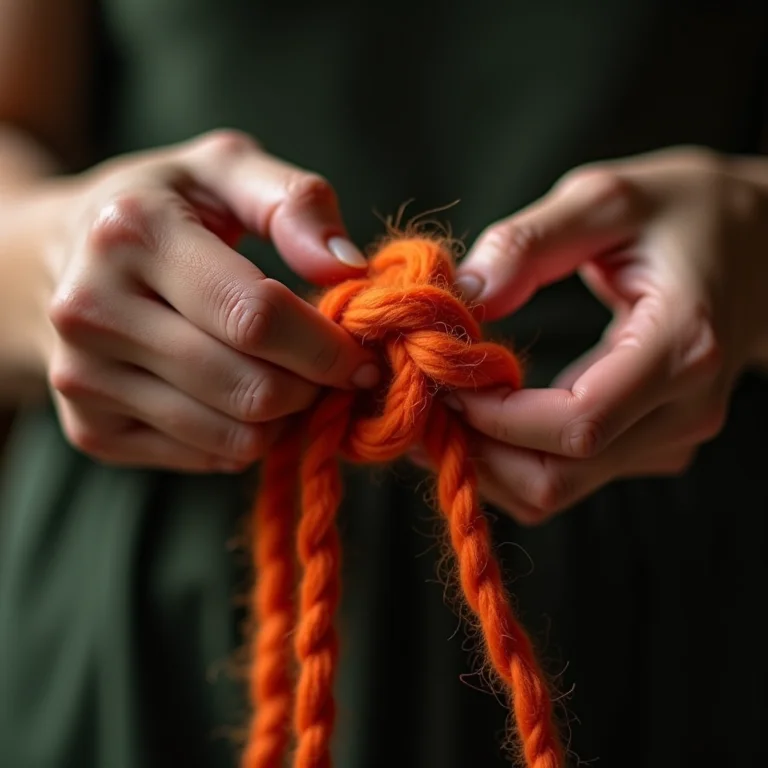 Mãos fazendo nó corrediço em crochê