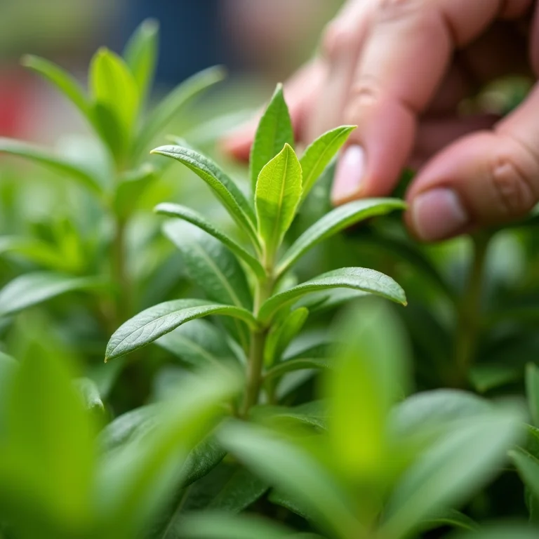 Mãos selecionando sálvia fresca em um mercado